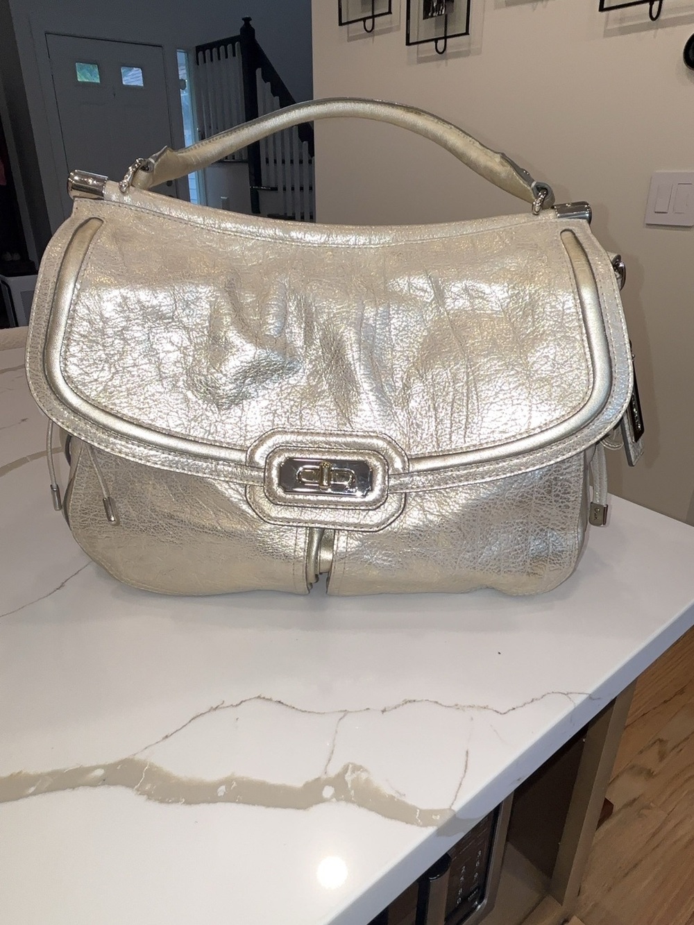 RARE Coach Chelsea Flagship Gold/Silver Large Satchel Shoulder Bag